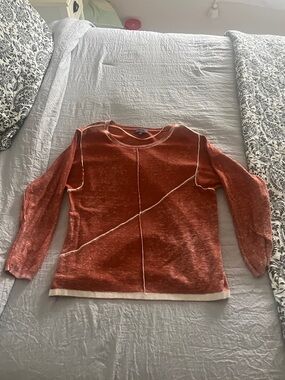 Democracy Rust Orange Crewneck Sweater with Cream Trim